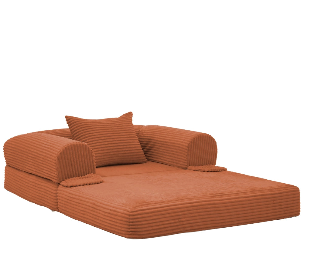 POLTRONA LETTO Convertibile 33x33x95 cm Tessuto Cord Orange con cuscino