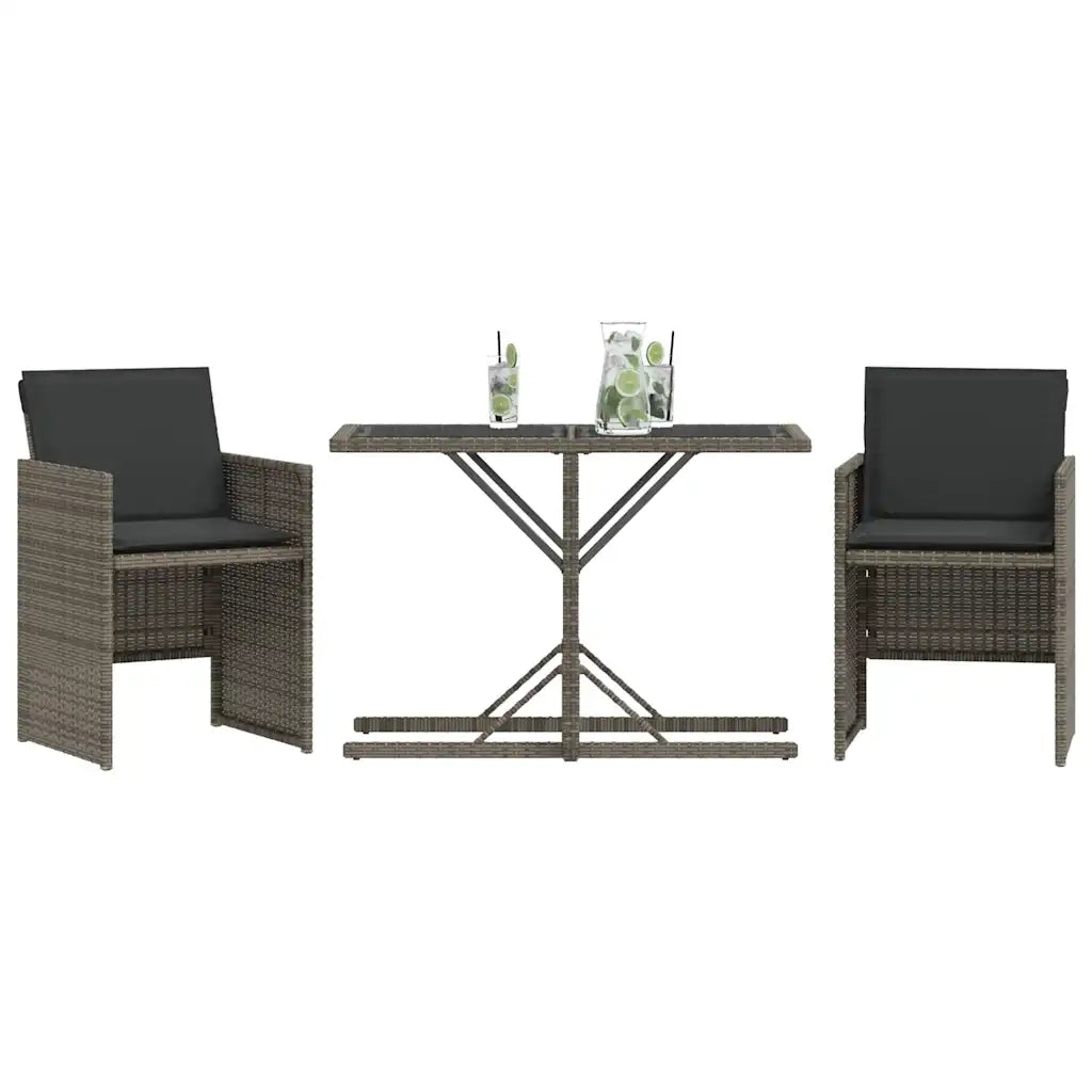 Set da Bistrò 3 pz con Cuscini Grigio in Polyrattan 365064