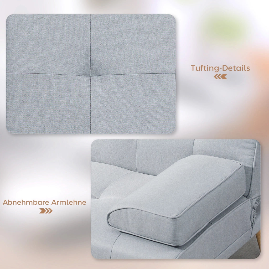 Divano letto 3 posti con tavolino ribaltabile e portabicchieri ¨C Xylo ¨C tessuto lino grigio chiaro
