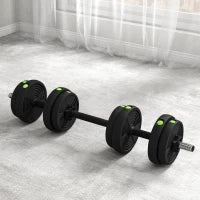 Set di Manubri Regolabili 15 kg 2 in 1  Convertibili in Bilanciere, con Impugnature Antiscivolo, Nero