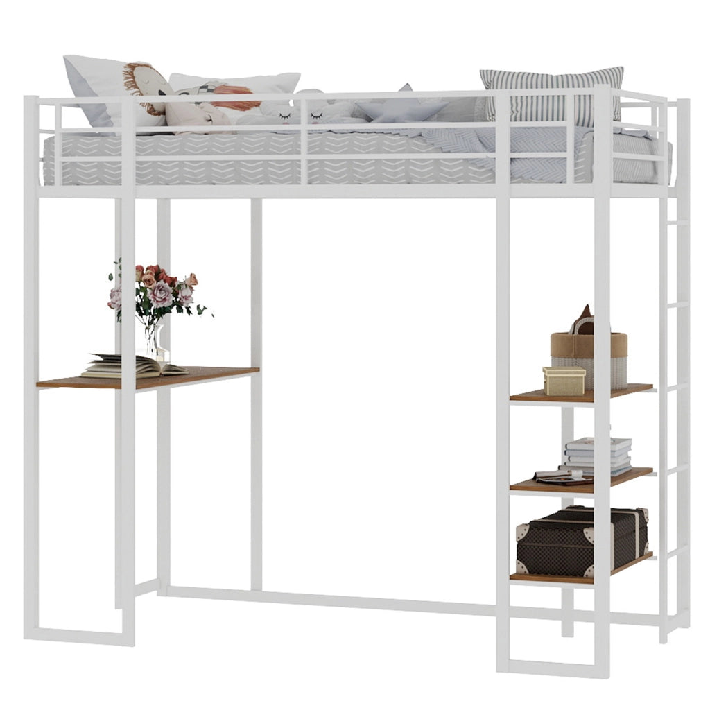 Letto in metallo con scrivania e scala, 90x190 cm