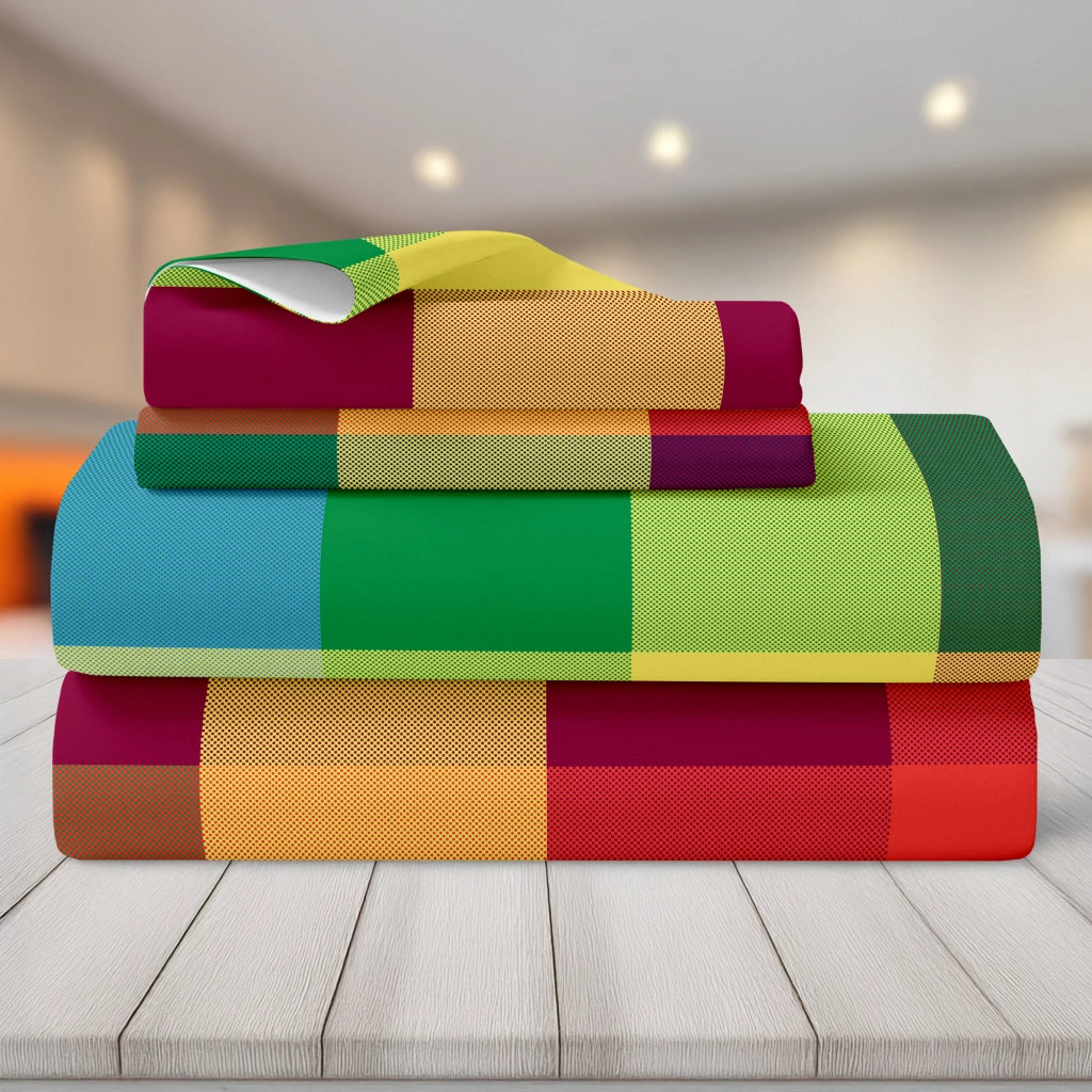 Completo Letto Matrimoniale No Stiro Set Lenzuola In Morbida Microfibra Anallergica Lenzuolo Sotto Con Angoli Elastici Fino 30 Cm, Lenzuolo Teso Sopra 2 Federe Prodotto Italiano  Chess Multicolor