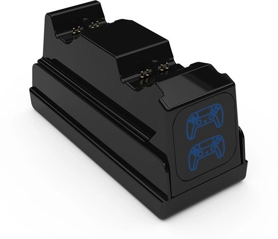 Stazione di ricarica per PS5, nera, stazione di ricarica per controller PS5, stazione di ricarica doppia con contatti, base di ricarica per controller con schermo LED