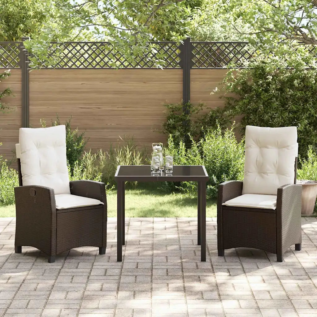 Set da Pranzo per Giardino con cuscino 3 pcs Marrone polyrattan