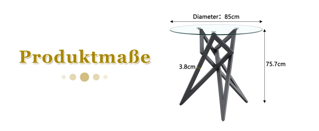 TAVOLINO DA CAFFÈ Rotondo 85 cm in Vetro Temperato e Metallo Nero