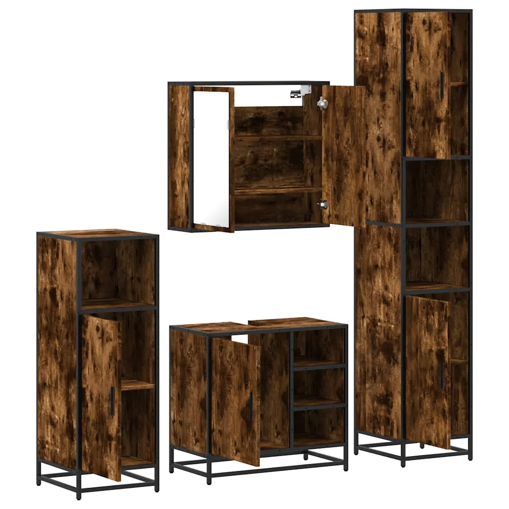 Set Mobili da Bagno 4 pz Rovere Fumo in Legno Multistrato