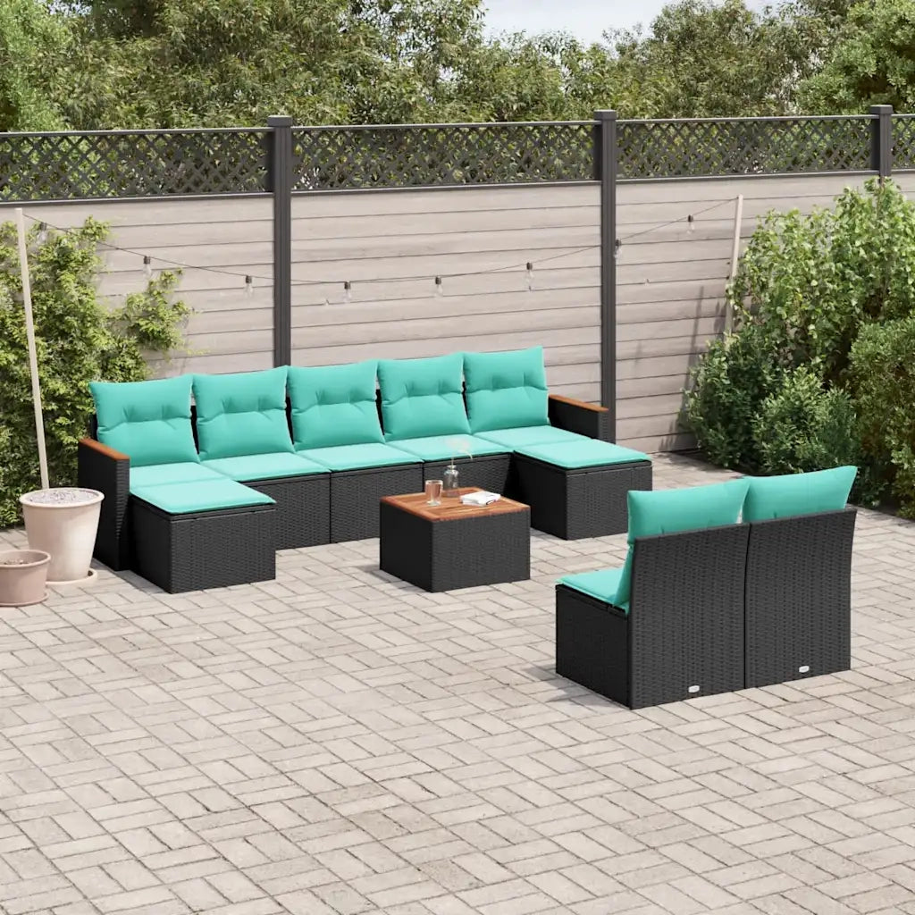 Set Divani da Giardino 10 pz con Cuscini Nero in Polyrattan 3226379