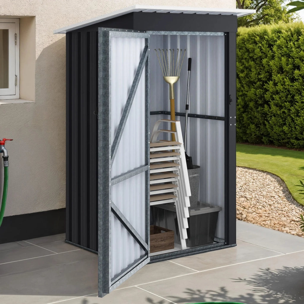 IDMarket - Casetta da giardino grigia in acciaio zincato 100 x 95 x 160 cm con tetto a falde 1 porta