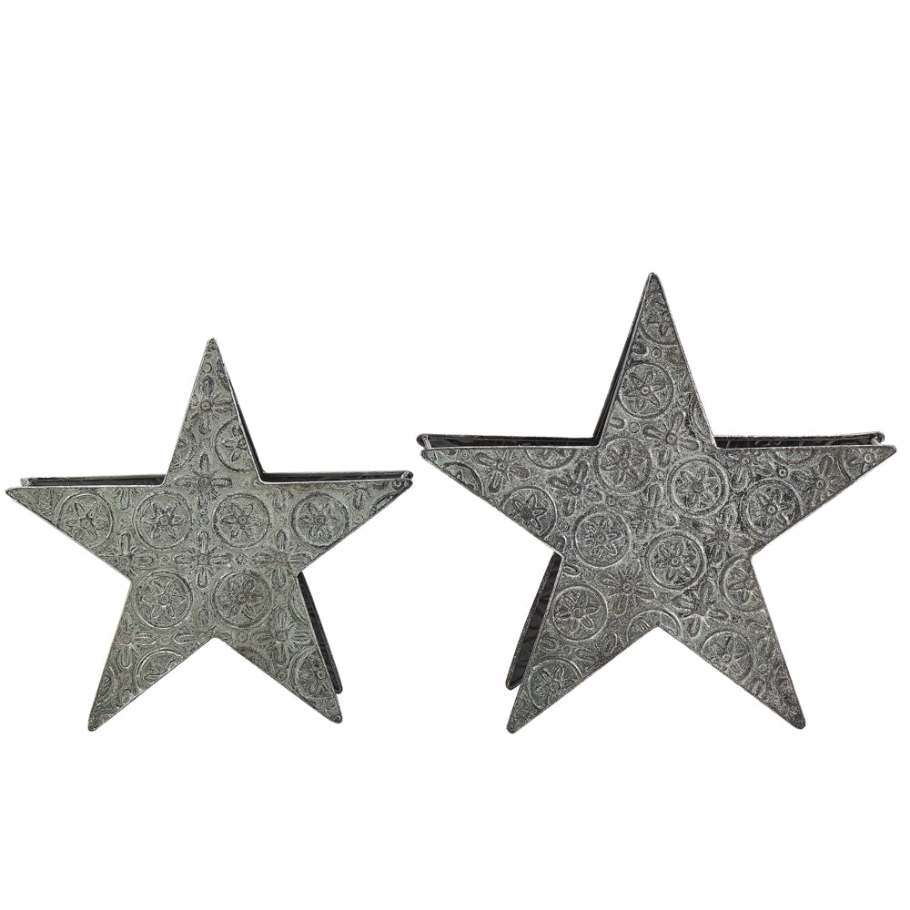 Set di 2 portacandele stelle in metallo argento ornamenti natalizi figure