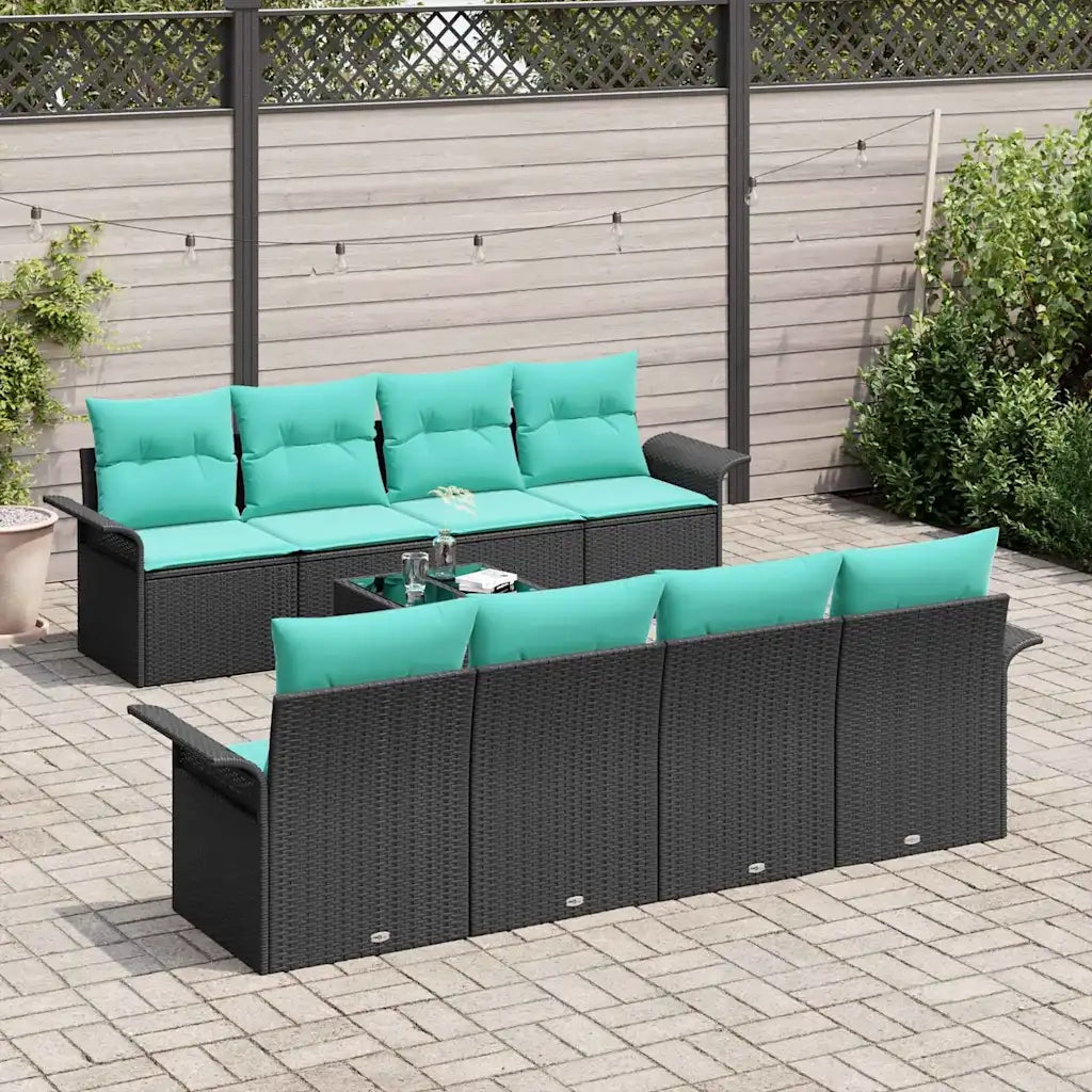 Set Divano da Giardino con cuscino 9 pcs Nero polyrattan 3345296