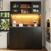CREDENZA da Cucina 120x40x180 cm con LED e Ante in Acrilico Nera MDF Metallo