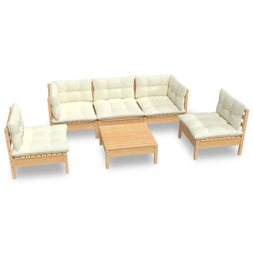 Set Divani da Giardino 6 pz con Cuscini Crema in Massello di Pino 3096190
