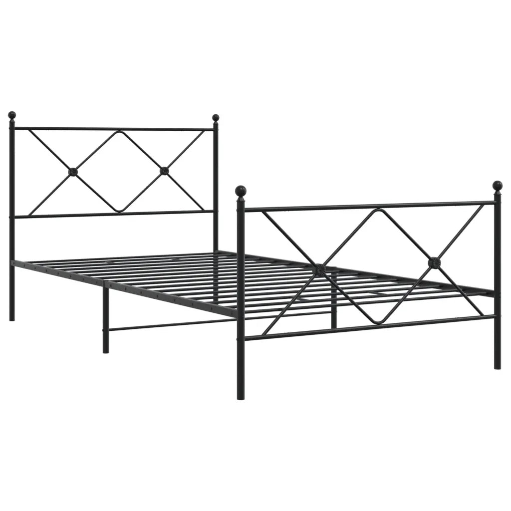Letto singolo | Letto per adulti | Giroletto con Testiera e Pediera Metallo Nero 107x203 cm