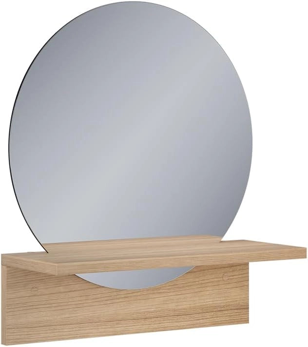 Specchio bagno Elyra, Quercia dorata, 40 x 47.5 cm con ripiano, adatto per il montaggio a parete in bagno e in ambienti abitativi