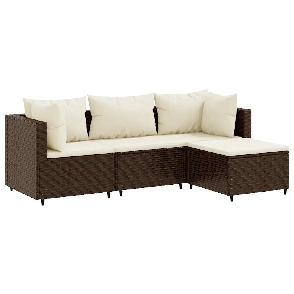 Set Mobili da Giardino 4 pz | Set Salotto da Giardino con Cuscini in Polyrattan Marrone
