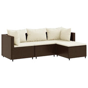 Set Mobili da Giardino 4 pz | Set Salotto da Giardino con Cuscini in Polyrattan Marrone