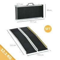 Rampa per Sedia a Rotelle Pieghevole e Antiscivolo in Alluminio, 152x73cm, Capacità 272kg