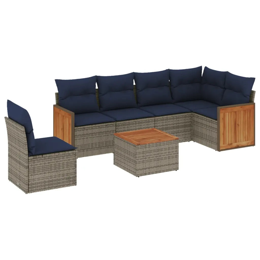 Set Divani da Giardino 7 pz con Cuscini Grigio in Polyrattan 3227706