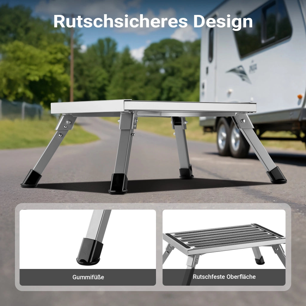 Scalino camper pieghevole in alluminio fino a 220 kg, antiscivolo, Scaletta per roulotte