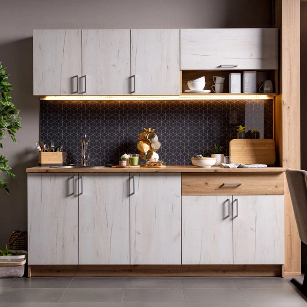 Cucinino Surano, Cucina un Cassetto, Elettrodomestici non inclusi, Bianco Larice