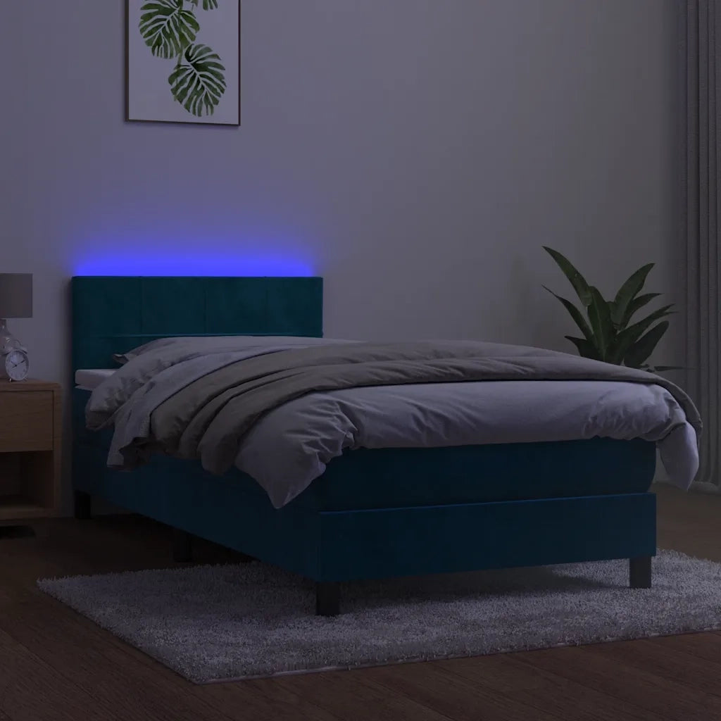 Letto a Molle con Materasso e LED Blu Scuro 100x200 cm 3134391