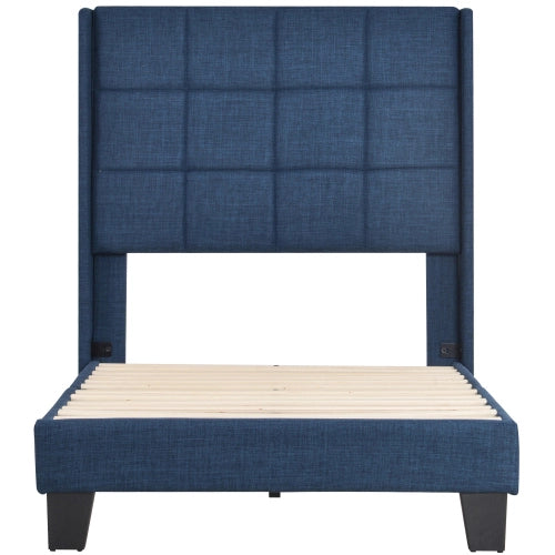 Letto singolo in lino blu - Xylo - 90x200 cm senza materasso
