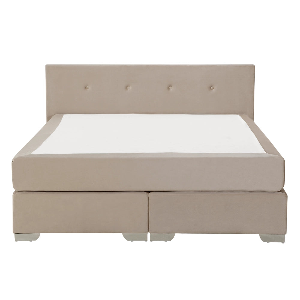 Letto Beige Velluto 160 x 200 cm Imbottito Struttura con Poggiatesta e Materasso