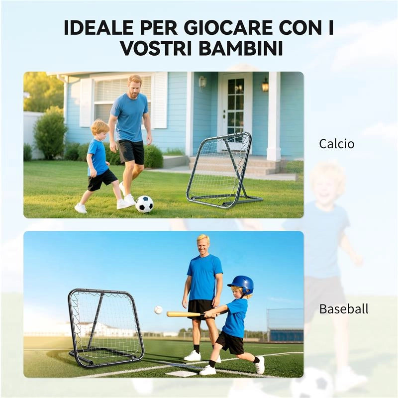 RETE DI RIMBALZO DA CALCIO CON ANGOLAZIONE REGOLABILE IN METALLO, 78X84X65-78 CM