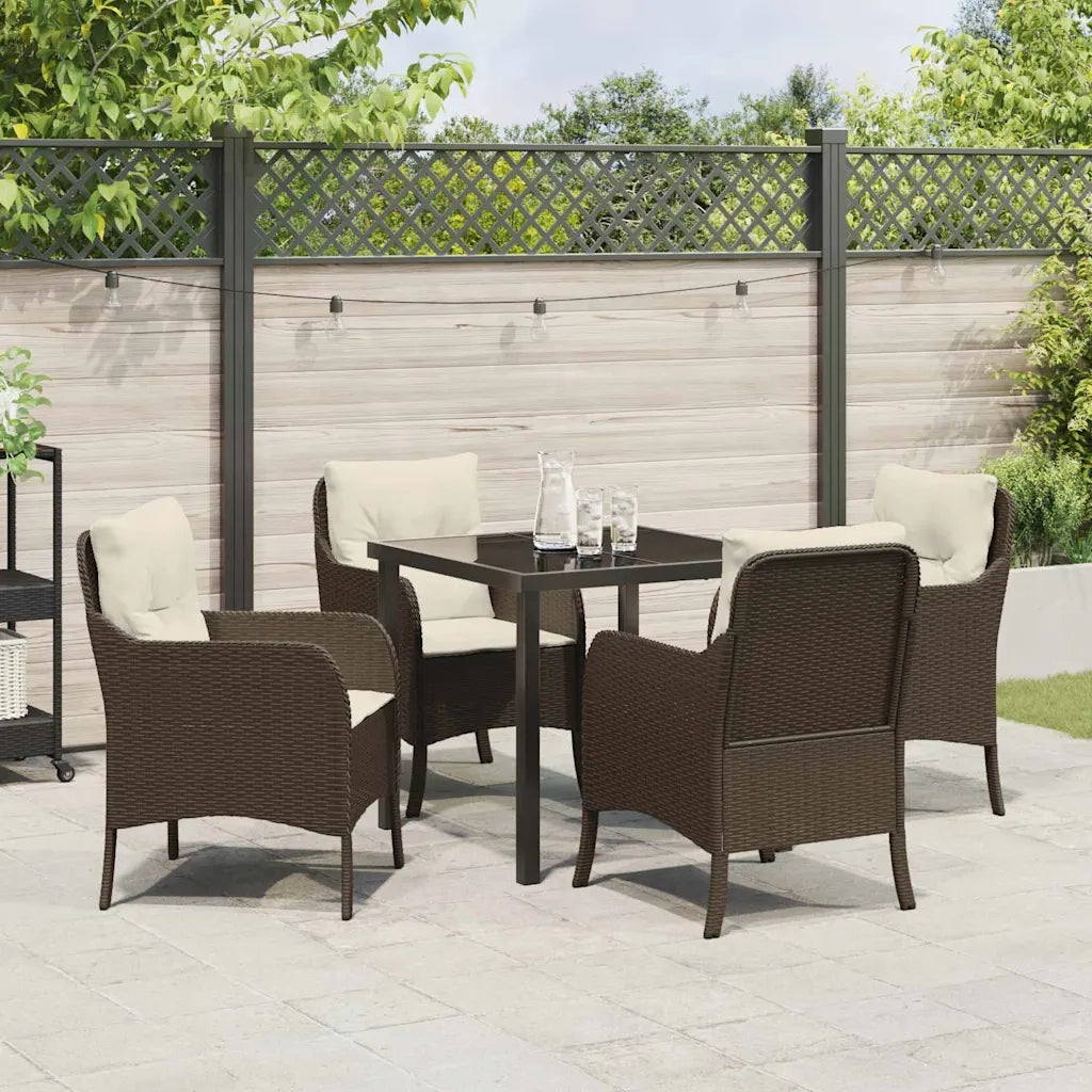 Set da Pranzo per Giardino con cuscino 5 pcs Marrone polyrattan 3380156