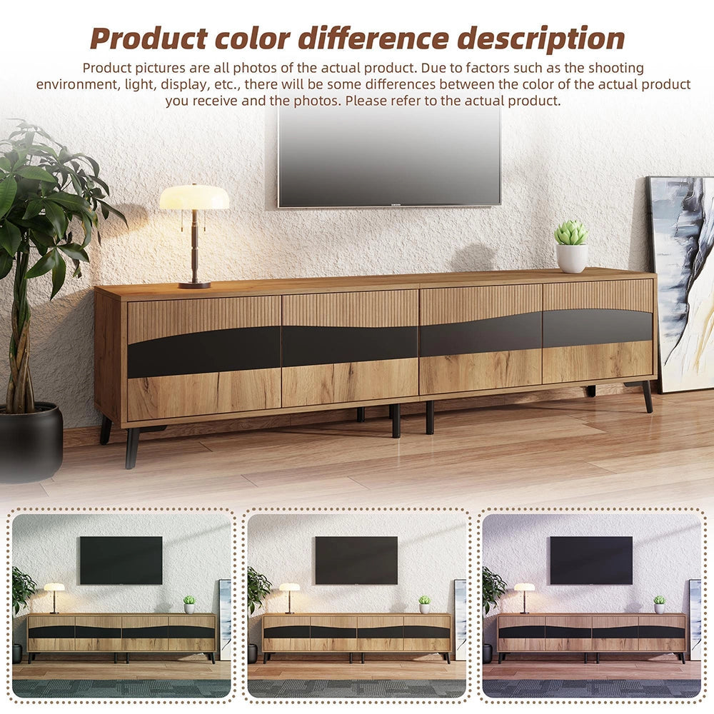 Mobile TV 180x40x50cm - Xylo - 4 Ante, 8 Piedi, Legno e Nero, Carico 30kg