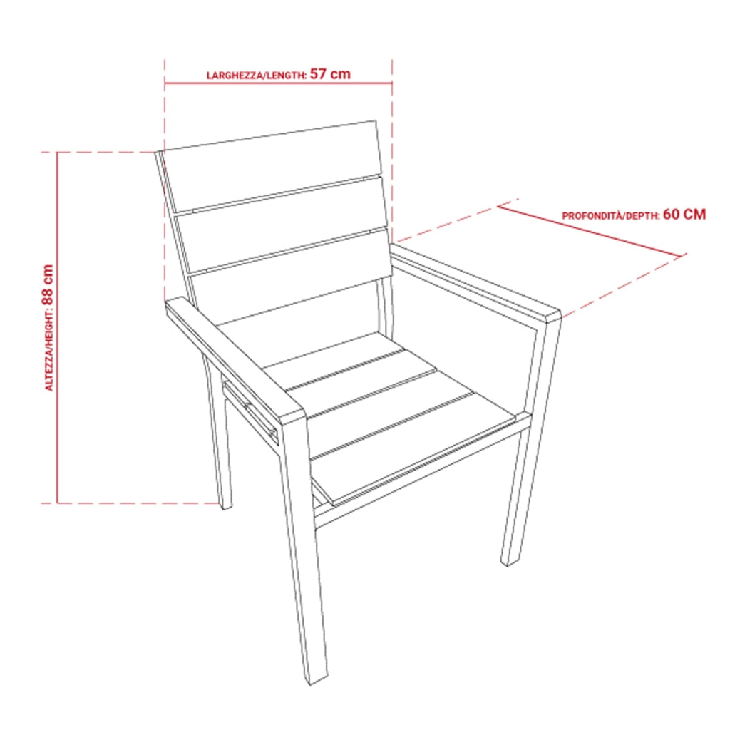 Marvin Sedia da Esterno con Braccioli Teak – Struttura in Alluminio Antiruggine e Seduta in Polywood Antracite/2 Sedie