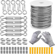 Set di cavi in rame da 58 pezzi, 30 m cavo in rame RVS con occhielli, acciaio RVS 304, rivestimento in PVC, cavi in rame con spannabatteria, fessura chip, viti occhiello per stendibiancheria, cesti per piante.