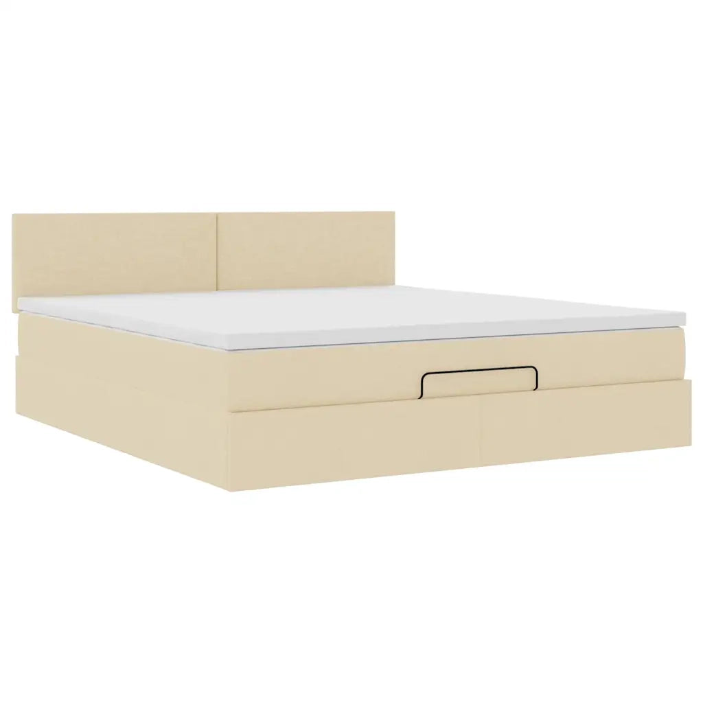 Struttura Letto Pouf con Materasso Crema 180x200 cm in Tessuto