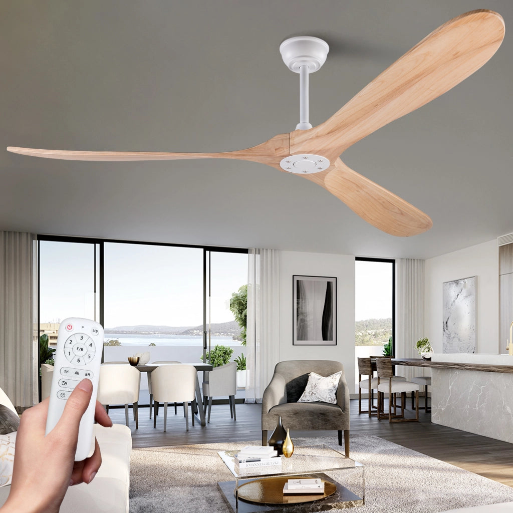 Ventilatore da soffitto 70 pollici senza luce, color legno naturale, impermeabile, extra grande, per esterni, motore DC silenzioso reversibile