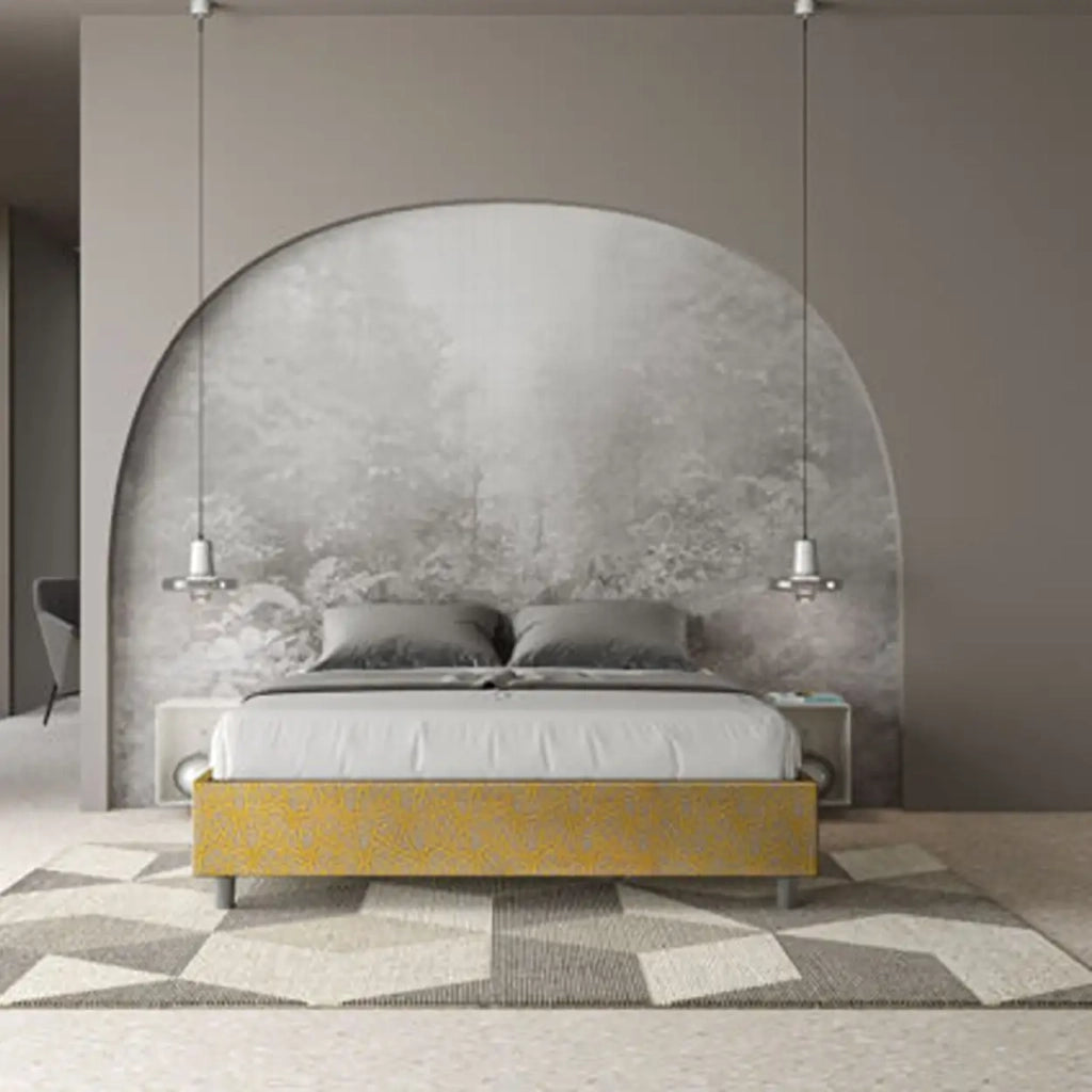 Letto matrimoniale con rete imbottito 160x200 tessuto Era 6 giallo Azelia