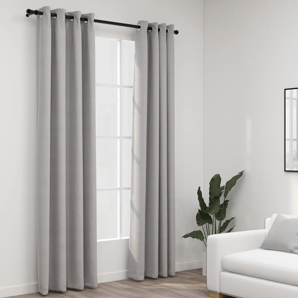 Tende Oscuranti | Tende Blackout Effetto Lino con Occhielli 2 pz 140x225cm Grigio