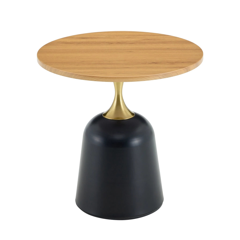 Tavolino rotondo con base in metallo appesantita; stile nordico; in melamina color legno; 70 × 69 × 40 cm