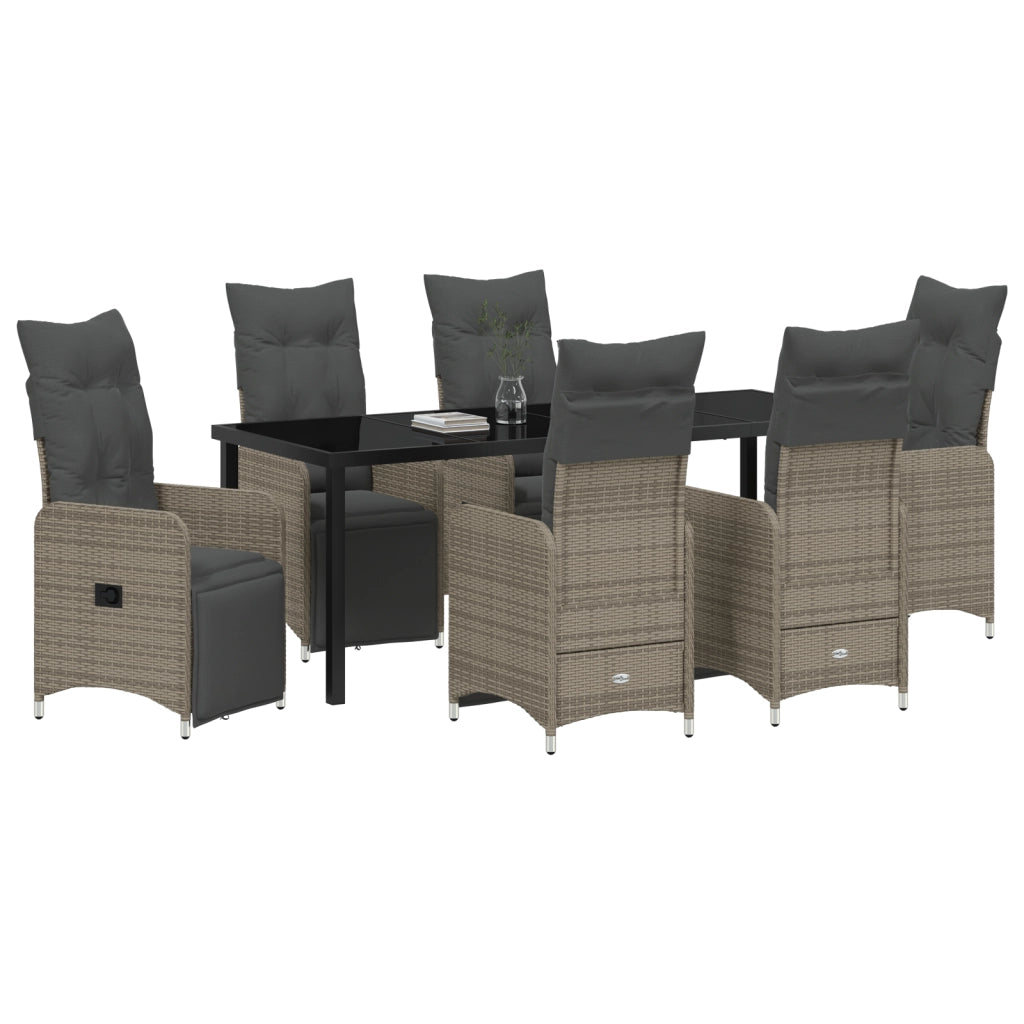 Set da Pranzo da Giardino 7 Pezzi con Cuscini Grigio Polirattan