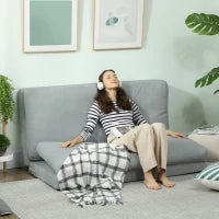 Divano paresseux poltrona convertibile pieghevole in 4 parti con schienale reclinabile, 137,5 x 85,5 x 74 cm, grigio chiaro