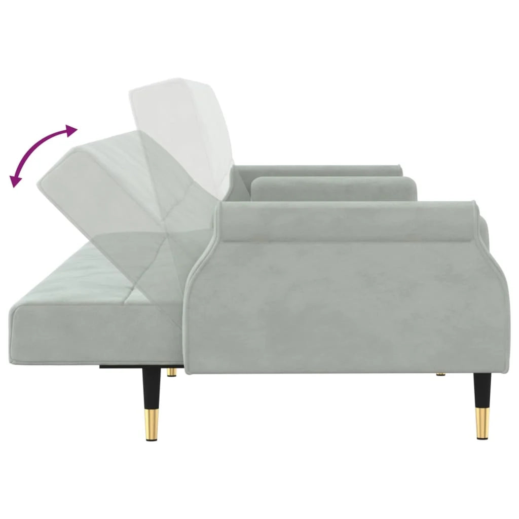 Divano letto con cuscini 216 x 89 x 70 cm velluto grigio chiaro 02_0020999
