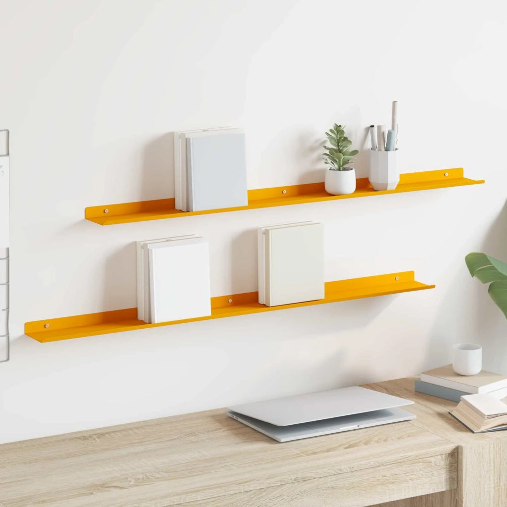 Mensola sospesa 2 pcs Giallo senape 100 x 9 x 2,5 cm Acciaio