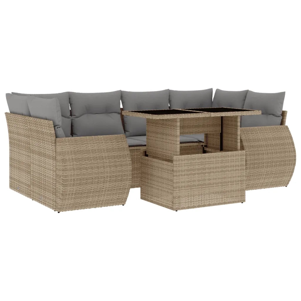 Set Divani da Giardino 7 pz con Cuscini Beige in Polyrattan