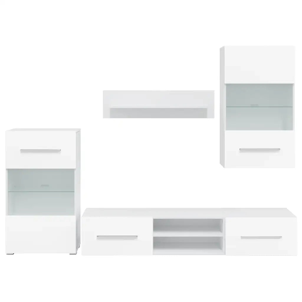 Mobile TV a Parete con Vetrina 5 pz Illuminazione LED Bianco 243863