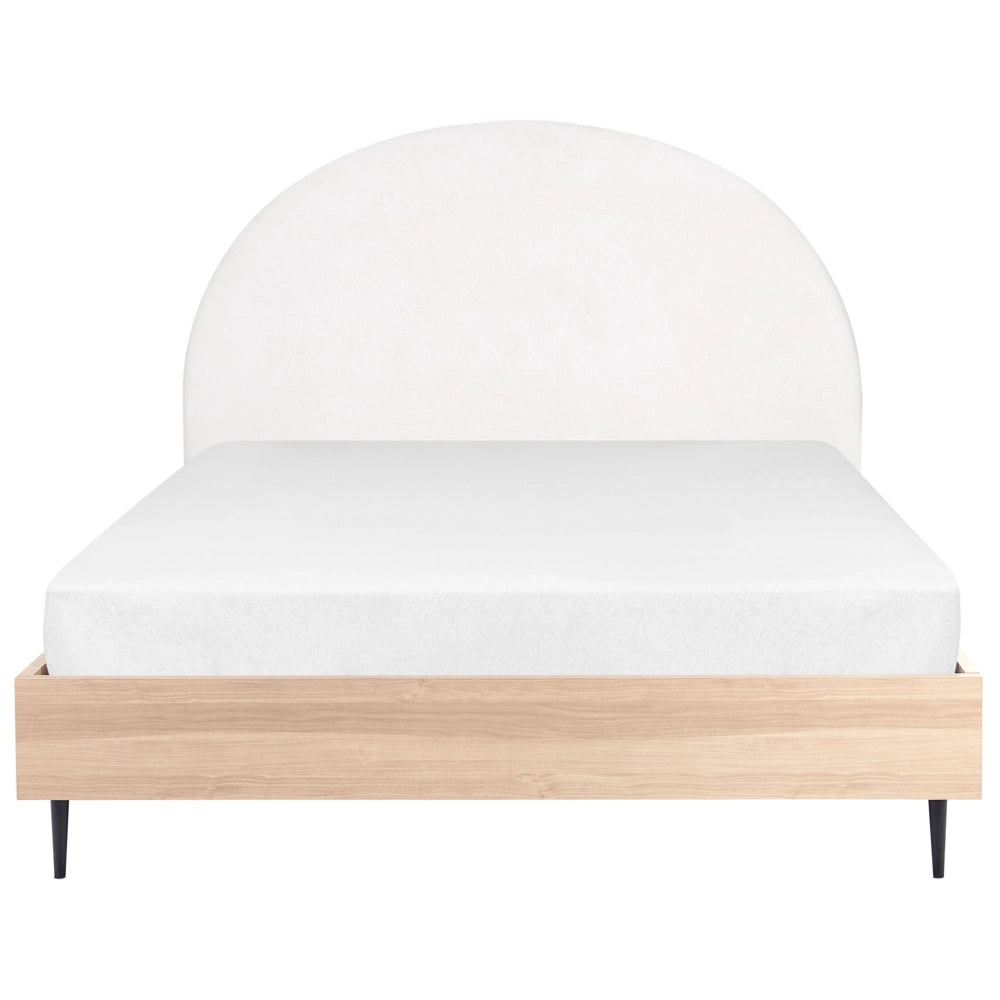Telaio del letto in tessuto bianco e beige UE Dimensioni 160 x 200 cm Testiera imbottita Telaio in MDF Gambe in metallo Base a doghe in legno Camera da letto in stile moderno