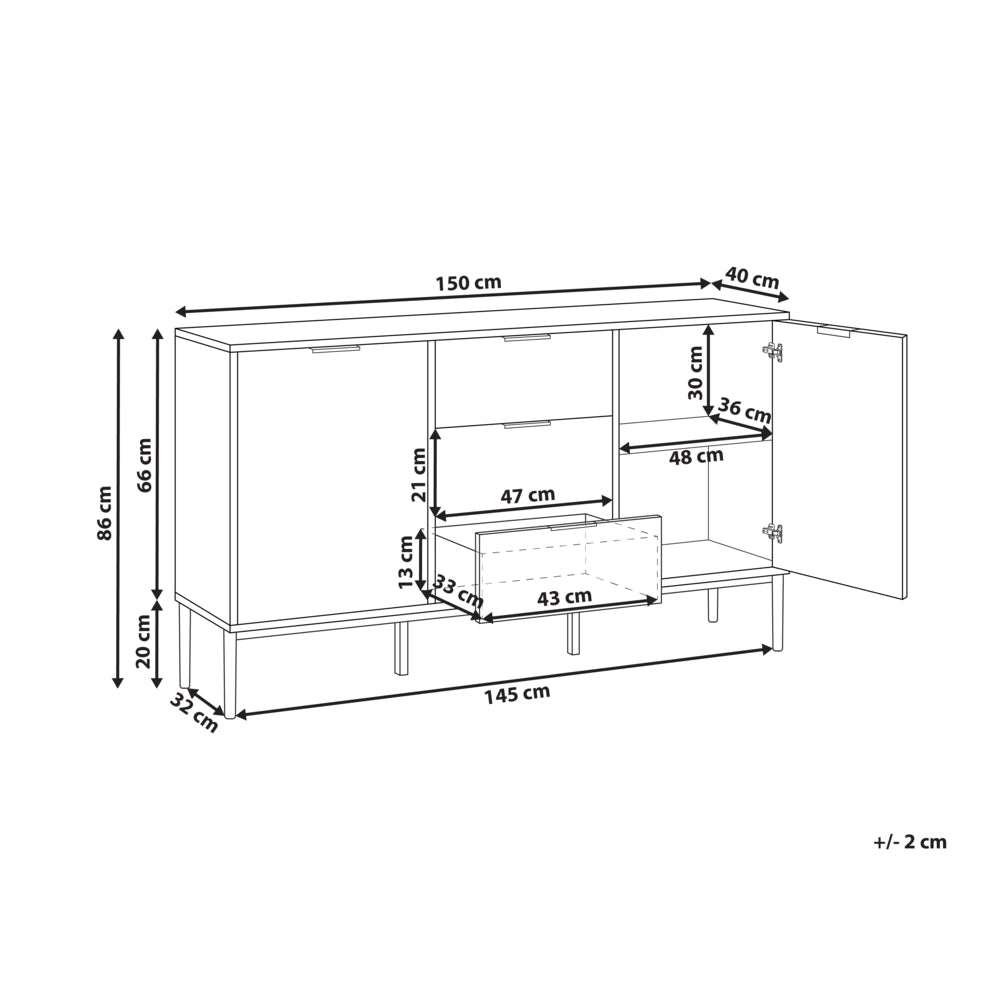 Credenza moderna Soggiorno Camera da letto Mobile 2 ante MDF Gambe in metallo Bianco stile moderno