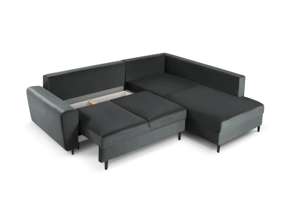 Cosmopolitan Design - Divano convertibile angolare destro con contenitore "Kyoto" 5 posti in velluto grigio scuro 