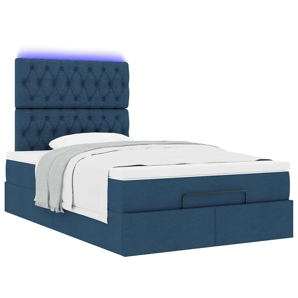 Struttura Letto Pouf con Materasso Blu 120x200 cm in Tessuto 3314085