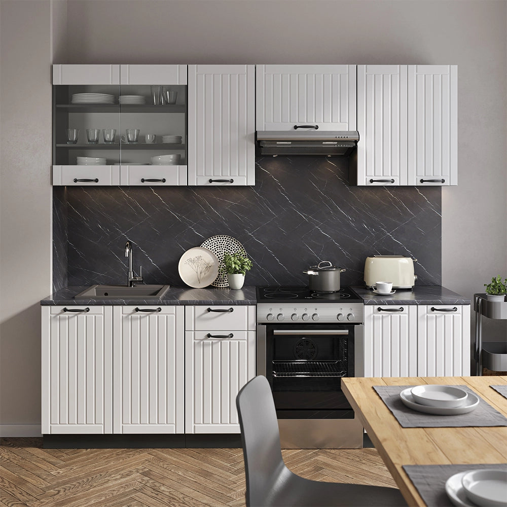 Vicco Cucina componibile Bianco casa di campagna/antracite 240 cm senza piano di lavoro