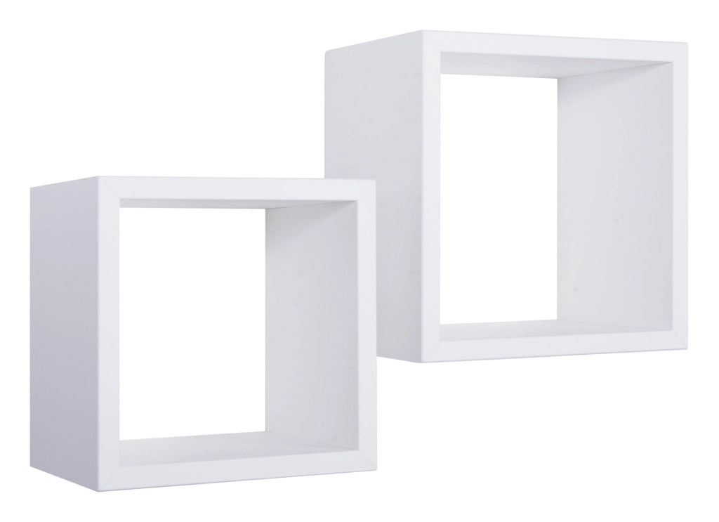 Set 2 Mensole Cubo da Parete Quadrato in Fibra di Legno Q-Bis Maxi Bianco