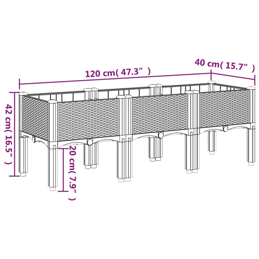 Fioriera rialzata per piante fiori patio giardino con gambe 120 x 40 x 42 cm PP bianco 02_0038149